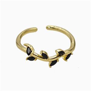 Copper Leaf Rings Pave Zirconia Gold Plated, approx 6mm, 18mm dia [FN55684]