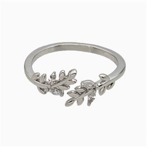 Copper Leaf Rings Pave Zirconia Platinum Plated, approx 6mm, 18mm dia [FN55685]