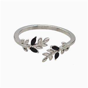 Copper Leaf Rings Pave Zirconia Platinum Plated, approx 6mm, 18mm dia [FN55686]