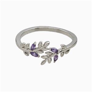 Copper Leaf Rings Pave Zirconia Platinum Plated, approx 6mm, 18mm dia [FN55687]