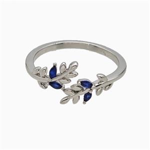 Copper Leaf Rings Pave Zirconia Platinum Plated, approx 6mm, 18mm dia [FN55688]