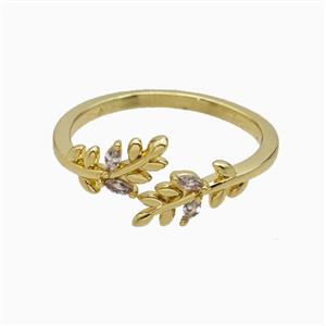 Copper Leaf Rings Pave Zirconia Gold Plated, approx 6mm, 18mm dia [FN55690]