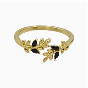 Copper Leaf Rings Pave Zirconia Gold Plated, approx 6mm, 18mm dia [FN55691]