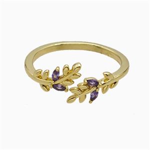 Copper Leaf Rings Pave Zirconia Gold Plated, approx 6mm, 18mm dia [FN55692]