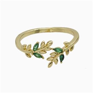 Copper Leaf Rings Pave Zirconia Gold Plated, approx 6mm, 18mm dia [FN55693]