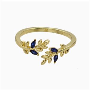 Copper Leaf Rings Pave Zirconia Gold Plated, approx 6mm, 18mm dia [FN55694]