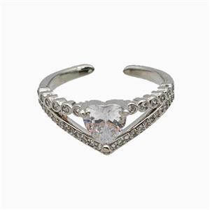 Copper Heart Rings Pave Zirconia Crystal Glass Platinum Plated, approx 8mm, 18mm dia [FN55695]
