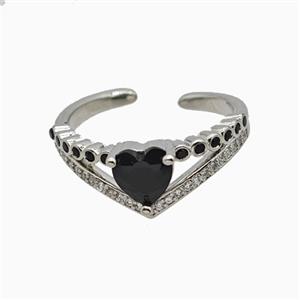 Copper Heart Rings Pave Zirconia Crystal Glass Platinum Plated, approx 8mm, 18mm dia [FN55696]