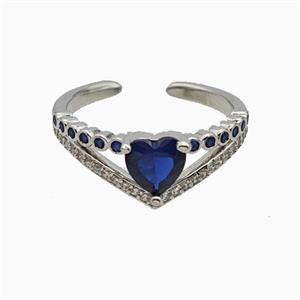 Copper Heart Rings Pave Zirconia Crystal Glass Platinum Plated, approx 8mm, 18mm dia [FN55698]