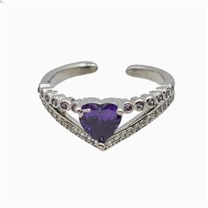 Copper Heart Rings Pave Zirconia Crystal Glass Platinum Plated, approx 8mm, 18mm dia [FN55700]