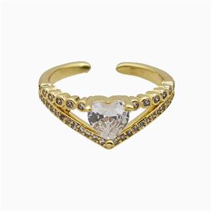 Copper Heart Rings Pave Zirconia Crystal Glass Gold Plated, approx 8mm, 18mm dia [FN55701]