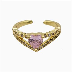 Copper Heart Rings Pave Zirconia Crystal Glass Gold Plated, approx 8mm, 18mm dia [FN55702]