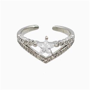 Copper Star Rings Pave Zirconia Crystal Glass Platinum Plated, approx 10mm, 18mm dia [FN55708]