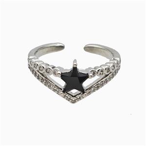 Copper Star Rings Pave Zirconia Crystal Glass Platinum Plated, approx 10mm, 18mm dia [FN55709]
