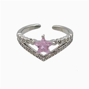 Copper Star Rings Pave Zirconia Crystal Glass Platinum Plated, approx 10mm, 18mm dia [FN55710]