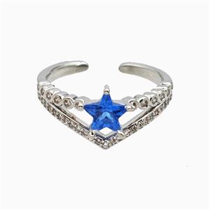 Copper Star Rings Pave Zirconia Crystal Glass Platinum Plated, approx 10mm, 18mm dia [FN55711]
