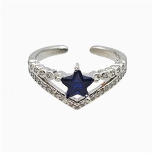 Copper Star Rings Pave Zirconia Crystal Glass Platinum Plated, approx 10mm, 18mm dia [FN55712]