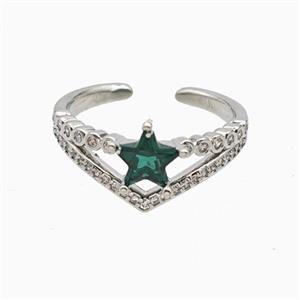 Copper Star Rings Pave Zirconia Crystal Glass Platinum Plated, approx 10mm, 18mm dia [FN55713]