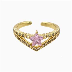 Copper Star Rings Pave Zirconia Crystal Glass Gold Plated, approx 10mm, 18mm dia [FN55715]