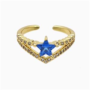 Copper Star Rings Pave Zirconia Crystal Glass Gold Plated, approx 10mm, 18mm dia [FN55717]