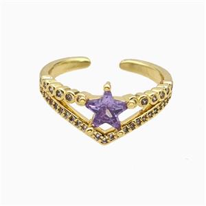 Copper Star Rings Pave Zirconia Crystal Glass Gold Plated, approx 10mm, 18mm dia [FN55718]