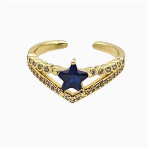 Copper Star Rings Pave Zirconia Crystal Glass Gold Plated, approx 10mm, 18mm dia [FN55719]