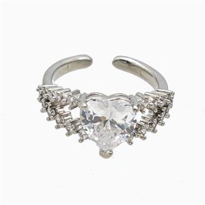 Copper Heart Rings Pave Zirconia Crystal Glass Platinum Plated, approx 9mm, 18mm dia [FN55721]