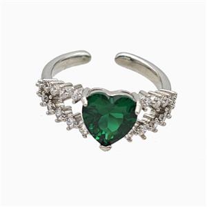 Copper Heart Rings Pave Zirconia Crystal Glass Platinum Plated, approx 9mm, 18mm dia [FN55726]