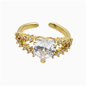 Copper Heart Rings Pave Zirconia Crystal Glass Gold Plated, approx 9mm, 18mm dia [FN55727]