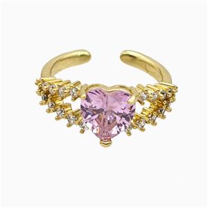 Copper Heart Rings Pave Zirconia Crystal Glass Gold Plated, approx 9mm, 18mm dia [FN55728]