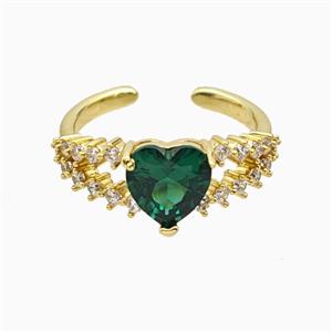Copper Heart Rings Pave Zirconia Crystal Glass Gold Plated, approx 9mm, 18mm dia [FN55732]