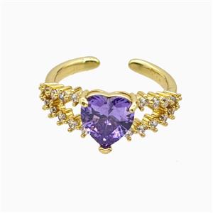 Copper Heart Rings Pave Zirconia Crystal Glass Gold Plated, approx 9mm, 18mm dia [FN55733]