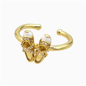 Copper Shoes Rings Pave Zirconia Enamel Gold Plated, approx 10-12mm, 18mm dia [FN55738]