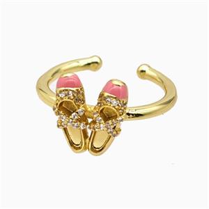 Copper Shoes Rings Pave Zirconia Enamel Gold Plated, approx 10-12mm, 18mm dia [FN55739]