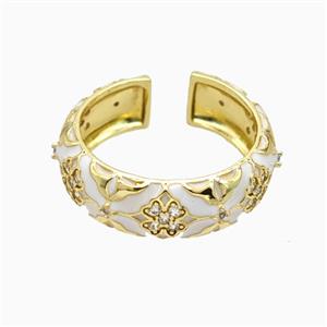 Copper Ring Pave Zirconia White Enamel Gold Plated, approx 7mm, 18mm dia [FN55740]