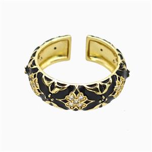 Copper Ring Pave Zirconia Black Enamel Gold Plated, approx 7mm, 18mm dia [FN55742]