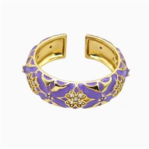Copper Ring Pave Zirconia Lavender Enamel Gold Plated, approx 7mm, 18mm dia [FN55745]