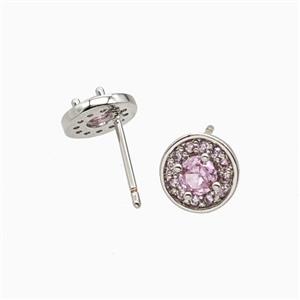 Copper Stud Earrings Pave Zirconia Crystal Glass Platinum Plated, approx 9mm [FN55801]