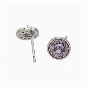 Copper Stud Earrings Pave Zirconia Crystal Glass Platinum Plated, approx 9mm [FN55803]