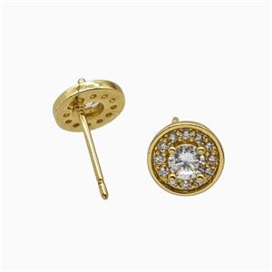 Copper Stud Earrings Pave Zirconia Crystal Glass Gold Plated, approx 9mm [FN55806]
