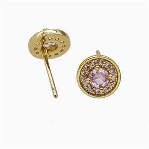 Copper Stud Earrings Pave Zirconia Crystal Glass Gold Plated, approx 9mm [FN55807]