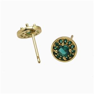 Copper Stud Earrings Pave Zirconia Crystal Glass Gold Plated, approx 9mm [FN55810]