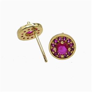 Copper Stud Earrings Pave Zirconia Crystal Glass Gold Plated, approx 9mm [FN55811]