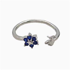 Copper Leaf Flower Rins Pave Zirconia Platinum Plated, approx 7.5mm, 18mm dia [FN55813]