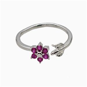 Copper Leaf Flower Rins Pave Zirconia Platinum Plated, approx 7.5mm, 18mm dia [FN55815]