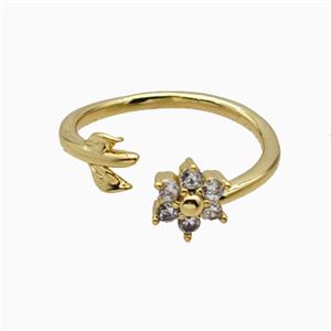 Copper Leaf Flower Rins Pave Zirconia Gold Plated, approx 7.5mm, 18mm dia [FN55816]