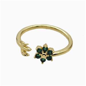 Copper Leaf Flower Rins Pave Zirconia Gold Plated, approx 7.5mm, 18mm dia [FN55818]