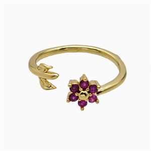 Copper Leaf Flower Rins Pave Zirconia Gold Plated, approx 7.5mm, 18mm dia [FN55819]