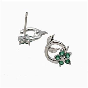 Copper Flower Stud Earrings Pave Zirconia Platinum Plated, approx 7mm, 10mm [FN55821]