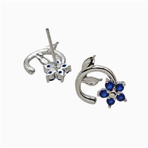 Copper Flower Stud Earrings Pave Zirconia Platinum Plated, approx 7mm, 10mm [FN55823]